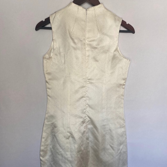 Embroidered Cocktail Semiformal Mandarin Collar creamy White Black Midi Dress - Picture 2 of 5